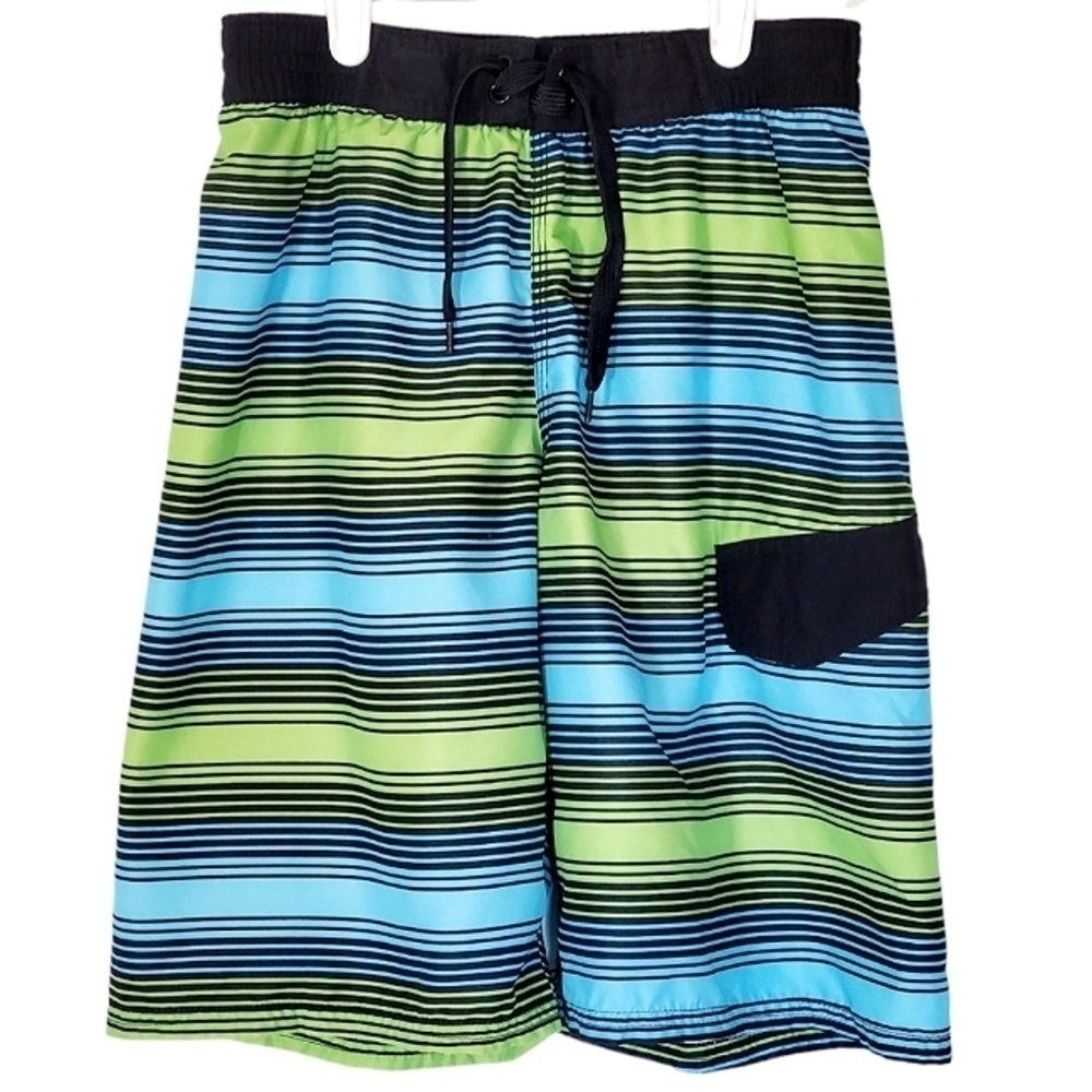 K1264 * Adidas Boys Swim Trunks Blue Green Size M